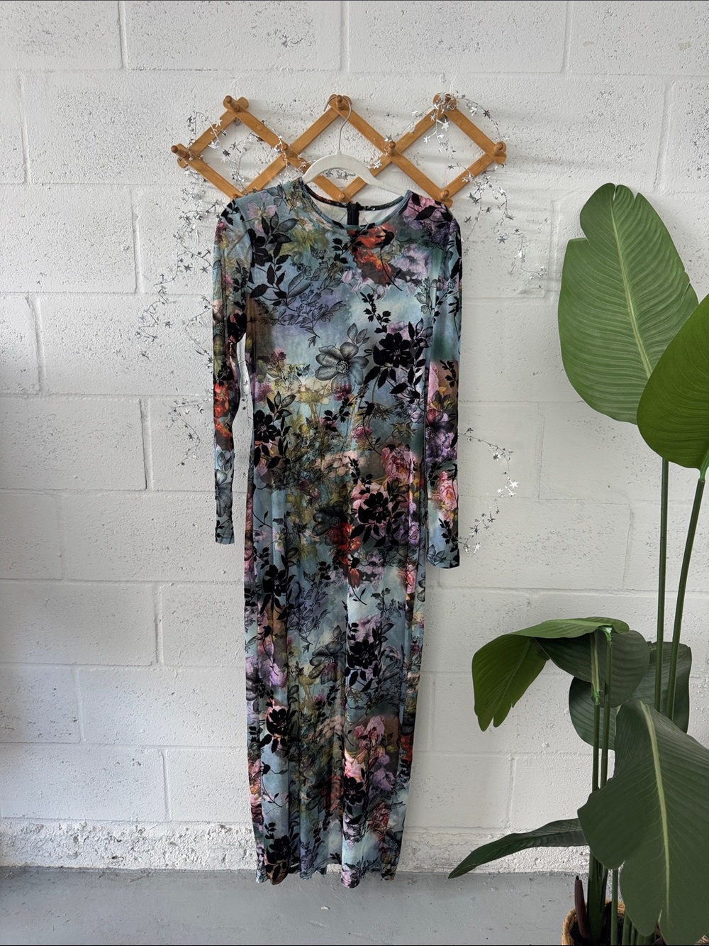 Sheer long sleeve floral maxi dress